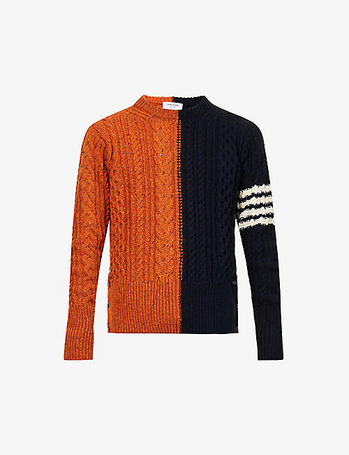 THOM BROWNE: Aran cable-knit wool and mohair-blend jumper