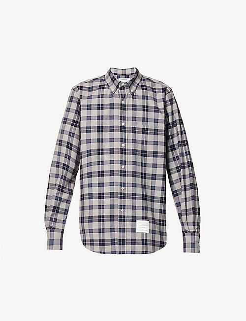 THOM BROWNE: Check-print long-sleeved regular-fit cotton shirt