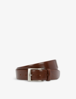 Dents Logo-engraved Leather Belt In Gloss Mid Brown