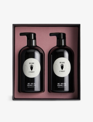 LOBJET: Rose Noire hand and body soap & lotion gift set