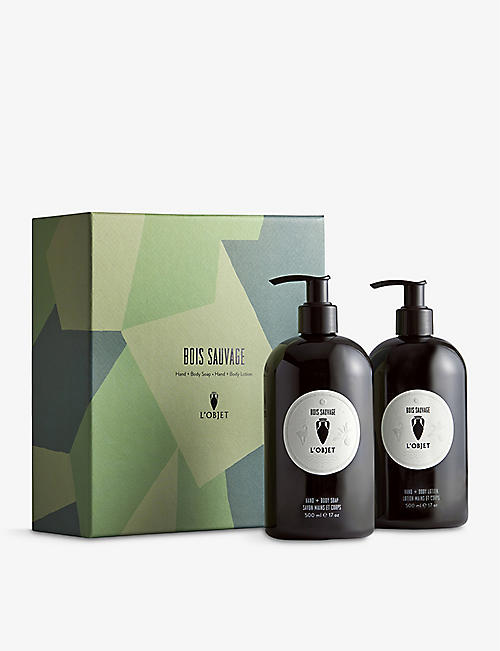 L'OBJET: Bois Sauvage hand and body soap & lotion gift set