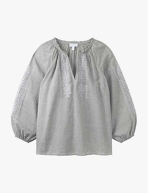THE WHITE COMPANY: Contrast-embroidered relaxed-fit organic-cotton blouse