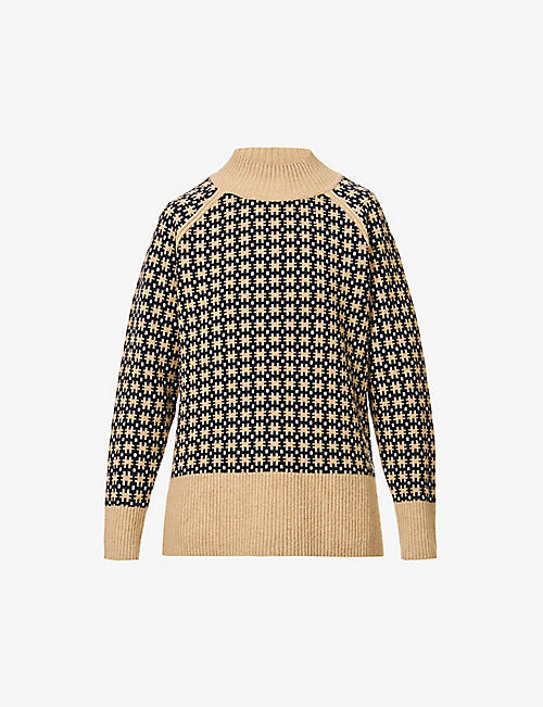 BARBOUR: Mara geometric-print wool-blend knitted jumper