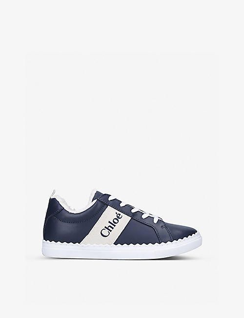 CHLOE: Logo-tape low-top leather trainers 6-9 years
