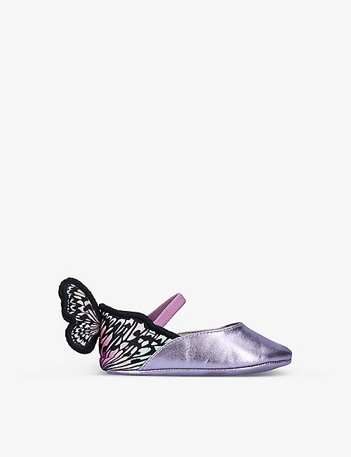 SOPHIA WEBSTER: Chiara butterfly-embroidered leather flats 4-6 months