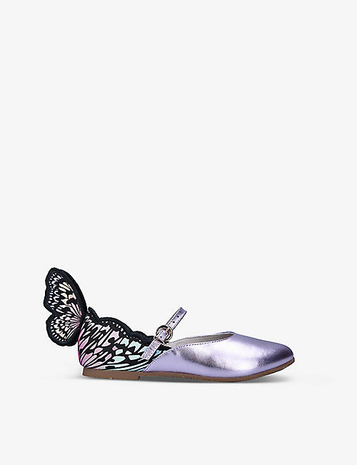 SOPHIA WEBSTER: Chiara butterfly-embroidered leather flats 5-8 years