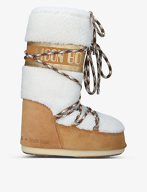 MOON BOOT: Icon logo-print shearling and suede snow boots