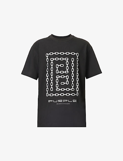 PURPLE DENIM: Chain graphic-print oversized-fit cotton-jersey T-shirt