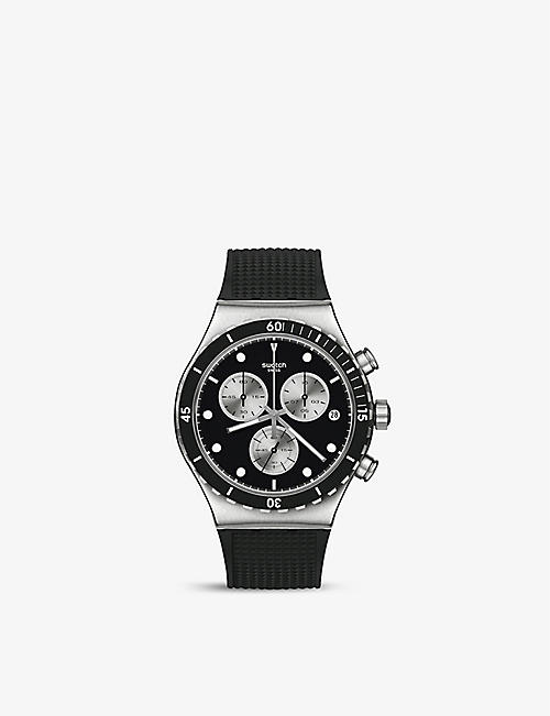 SWATCH: YVS487 Dark Irony stainless-steel and rubber quartz watch