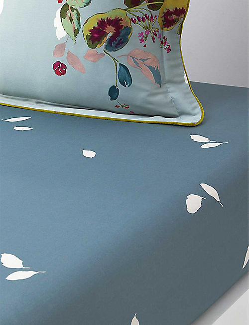 YVES DELORME: Eaux patterned organic cotton sateen fitted sheet