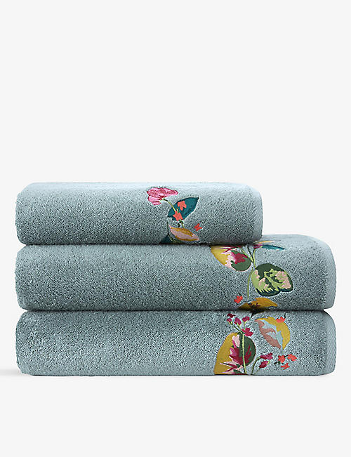 YVES DELORME: Eaux floral-embroidered organic cotton-blend towel