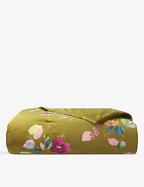 YVES DELORME: Eaux floral-print velvet counterpane 140cm x 220cm
