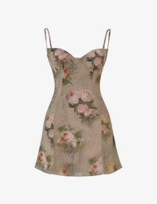 House Of Cb Christiana Moulded-cups Woven Mini Dress In Vintage Floral