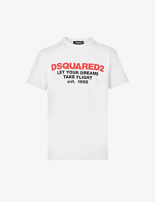 DSQUARED2：Dream Flight 标语平纹针织棉 T 恤