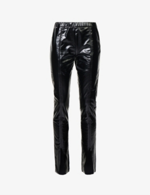 Rick Owens Drkshdw Split-hem Slim-leg Mid-rise Faux-leather Trousers In Black