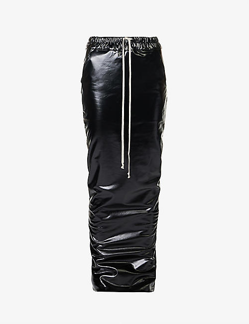 RICK OWENS DRKSHDW: Pillar drawstring-waist faux-leather maxi skirt
