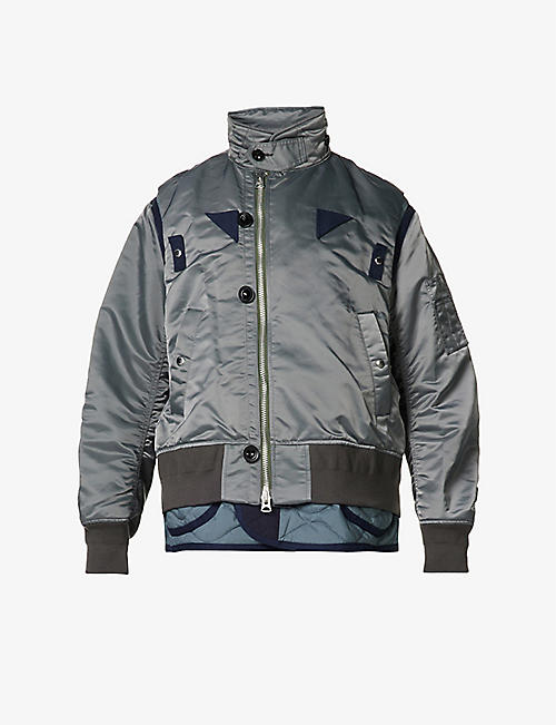 SACAI: Mix contrast-underlay oversized shell jacket