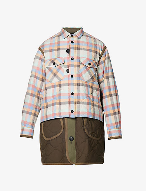 SACAI: Plaid-pattern quilted relaxed-fit cotton coat