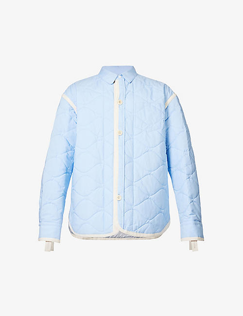 SACAI: Quilted contrast-trim relaxed-fit cotton-blend overshirt