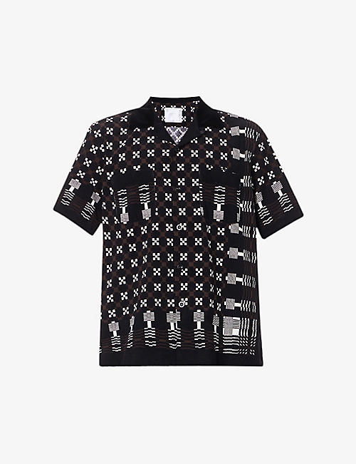 SACAI: Geometric-pattern boxy-fit cotton-corduroy shirt