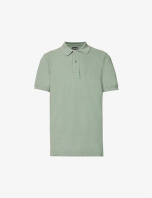 TOM FORD TOM FORD MEN'S SAGE GARMENT-DYED BRAND-EMBROIDERED COTTON-PIQUÉ POLO SHIRT,59060582