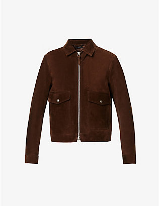 TOM FORD: Spread-collar throat-strap boxy-fit suede jacket