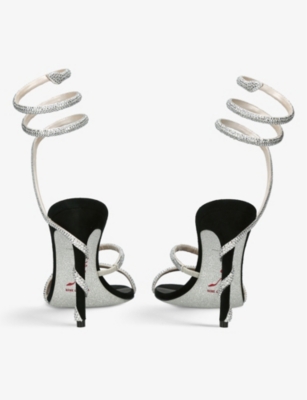 Shop René Caovilla Cleo Crystal-embellished Suede Heeled Sandals In Black