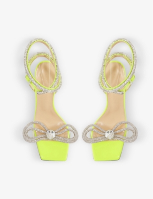 MACH & MACH Double Bow Bow crystal-embellished leather heeled sandals