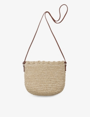 THE WHITE COMPANY: Scalloped-edge interwoven straw crossbody bag