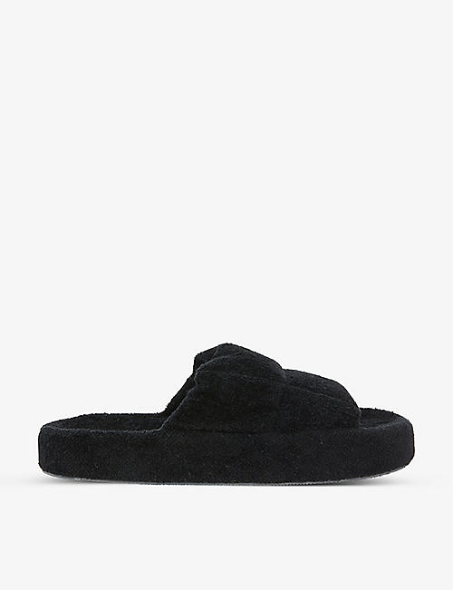 SKIN: Quilted open-toe terry-cotton slippers