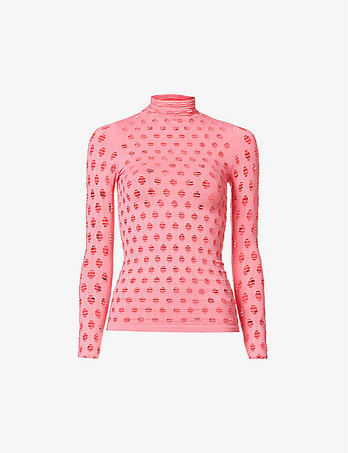 MAISIE WILEN: Perforated turtleneck stretch-woven top