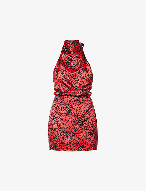 MAISIE WILEN: Vocaloid pattern-printed halterneck woven mini dress