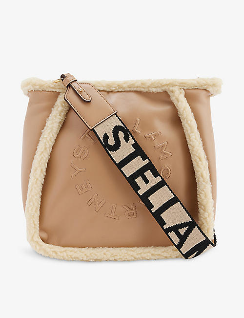 STELLA MCCARTNEY: Logo-embossed faux-leather and shearling shoulder bag