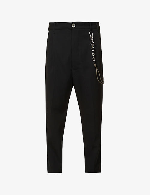 SONG FOR THE MUTE: Detachable-chain cropped regular-fit tapered wool trousers