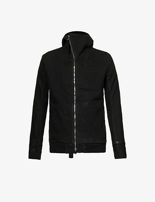 BORIS BIDJAN SABERI: High-collar asymmetric-zip cotton-blend hooded jacket