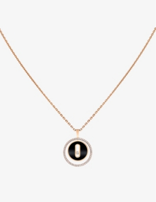 Shop Messika Womens Rose Gold Lucky Move Small 18ct Rose-gold, 0.20ct Brilliant-cut Diamond And Onyx Pend