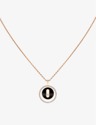 Messika Lucky Move Small 18ct Rose-gold, 0.20ct Brilliant-cut Diamond And Onyx Pendant Necklace In Rose Gold