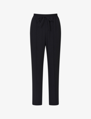 Reiss Womens Black Hailey Drawstring-waist Tapered-leg Recycled Polyester-blend Trousers