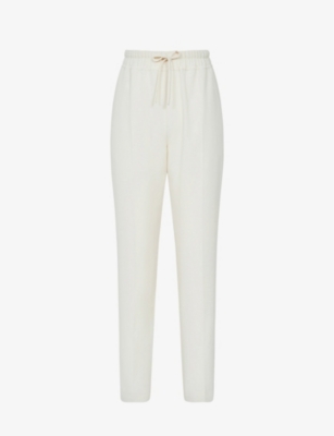 Shop Reiss Women's Cream Hailey Drawstring-waist Tapered-leg Recycled Polyester-blend Trousers