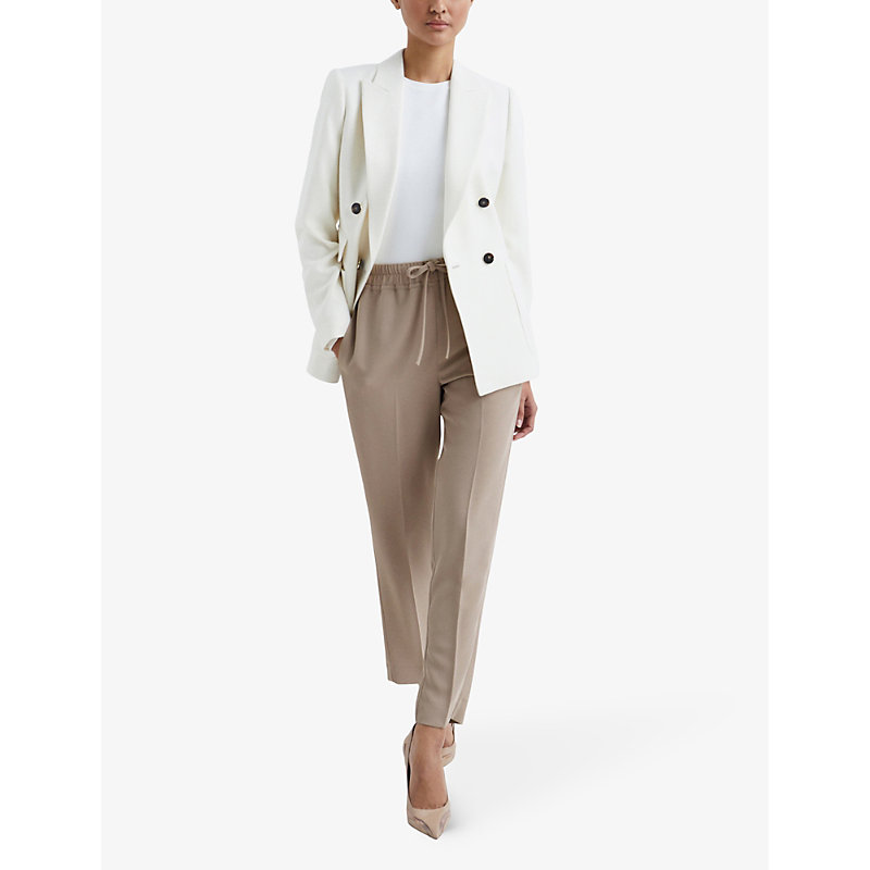 Shop Reiss Women's Mink Hailey Drawstring-waist Tapered-leg Recycled Polyester-blend Trousers