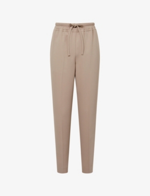 Reiss Womens Mink Hailey Drawstring-waist Tapered-leg Recycled Polyester-blend Trousers