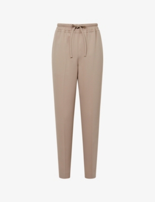 Reiss Womens Mink Hailey Drawstring-waist Tapered-leg Recycled Polyester-blend  Trousers