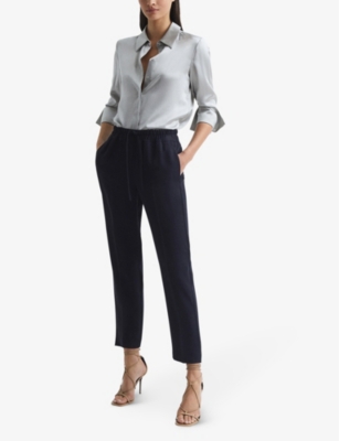 REISS: Hailey drawstring-waist tapered-leg recycled polyester-blend trousers