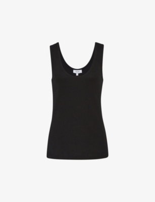 Shop Reiss Women's Black Violet Scoop-neck Ribbed Stretch-cotton Vest