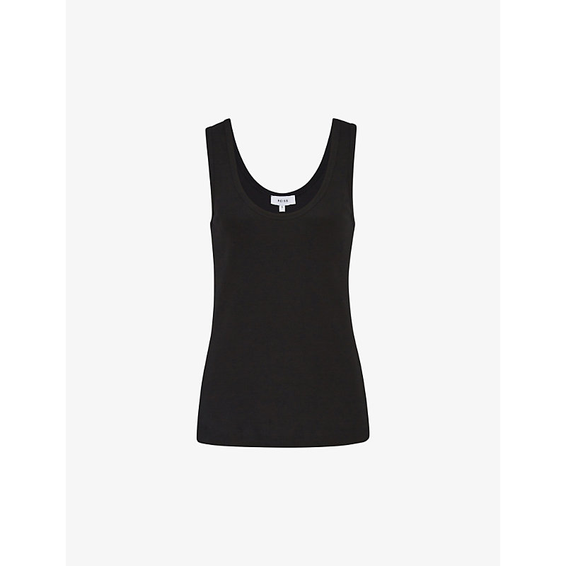 Shop Reiss Womens Black Violet Scoop-neck Ribbed Stretch-cotton Vest