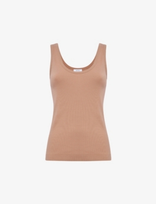 Reiss Womens Camel Violet Scoop-neck Ribbed Stretch-cotton Vest In Camel