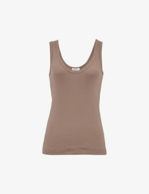 Reiss Womens Mocha Violet Scoop-neck Ribbed Stretch-cotton Vest In Mocha