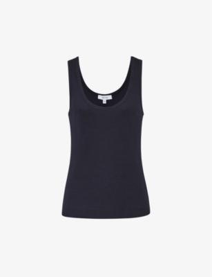 Reiss Womens Navy Violet Scoop-neck Ribbed Stretch-cotton Waistcoat