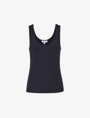 Reiss Womens Navy Violet Scoop-neck Ribbed Stretch-cotton Vest