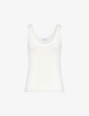 Shop Reiss Women's White Violet Scoop-neck Ribbed Stretch-cotton Vest